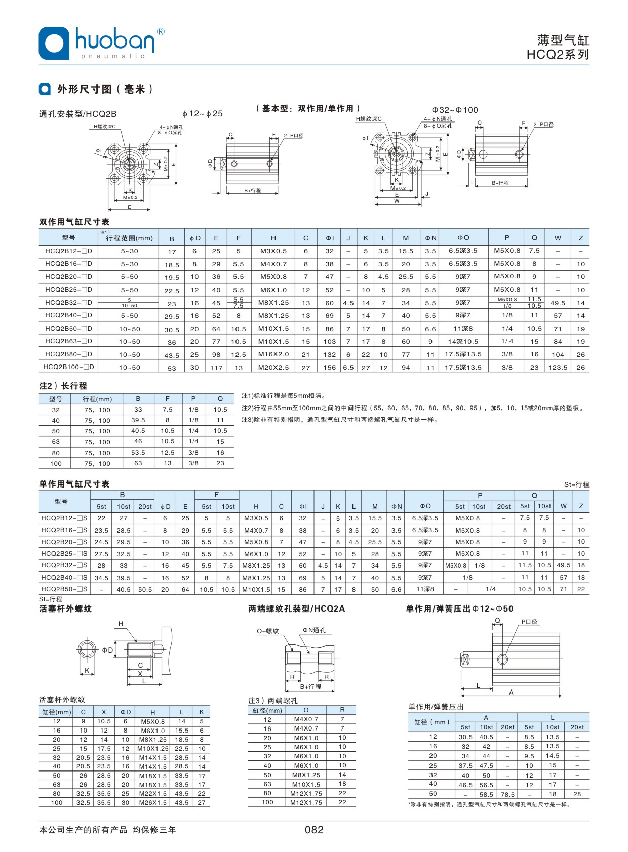 HCQ2薄型氣缸，標(biāo)準(zhǔn)型